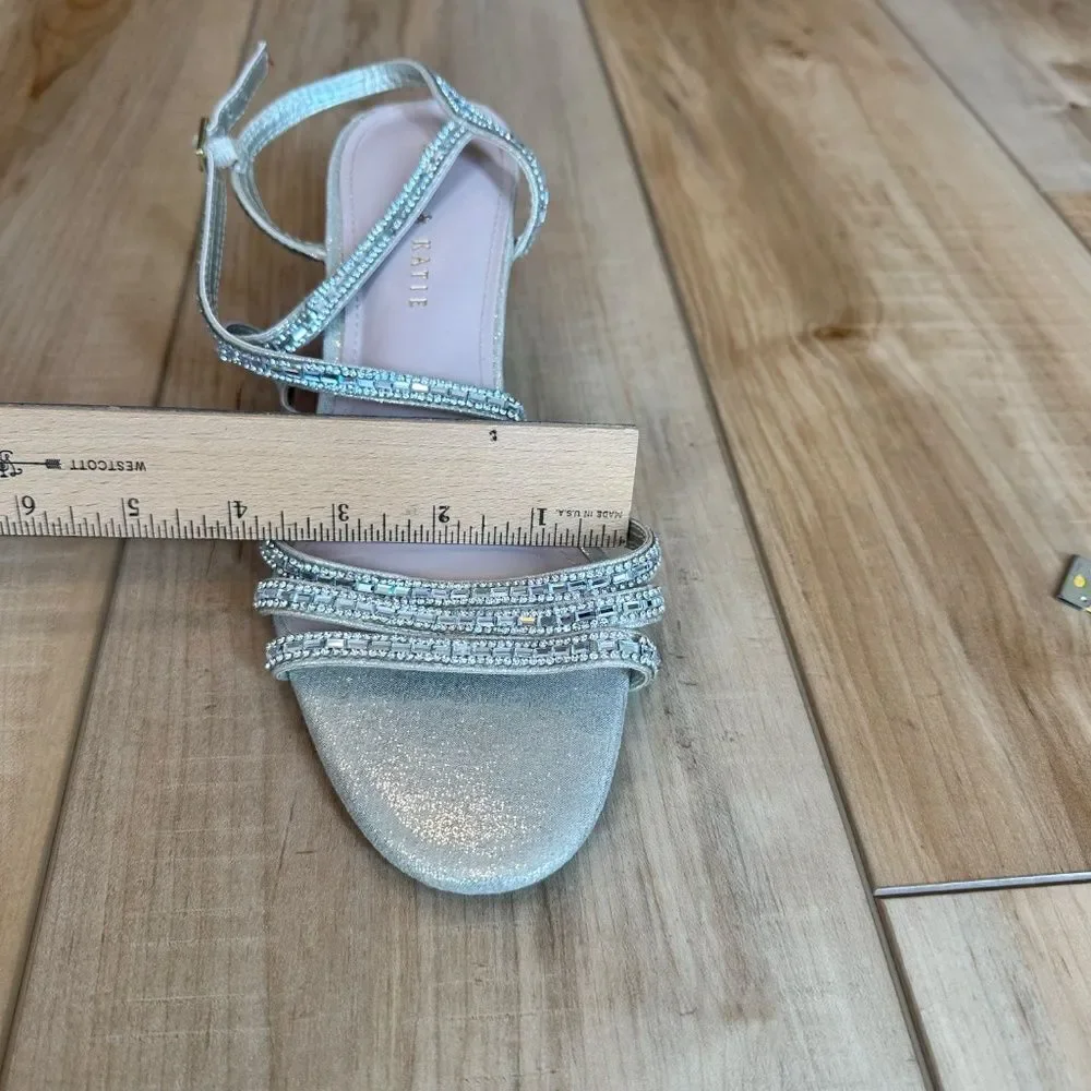 Kelly & Katie Tahada Rhinestone Gold Wedge Heel Open Toe Strap Sandal Shoe 8 1/2
